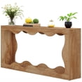 thumbnail image 5 of Fnova 63" Long Farmhouse Console Table for Entryway, Wave-Shaped Wood Entryway Table, Sofa Table for Living Room, Light Brown, 5 of 11