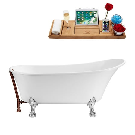 63" Streamline N342CH-ORB Soaking Clawfoot Tub and Tray With External Drain