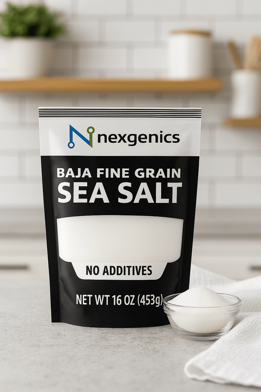 Nexgenics Baja Fine Grain Sea Salt, Natural, Non-Iodized, 16 oz