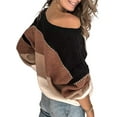 thumbnail image 2 of Chandail Femme à Rayures Color Block Automne Col Rond Manches Longues Blouse, Kaki, m, 2 of 5