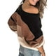 thumbnail image 4 of Sonducket Blusa de manga larga con cuello en la parte de la raya del bloque del color del suéter de las mujeres Prendas para la parte del cuerpo Caqui SG, 4 of 6