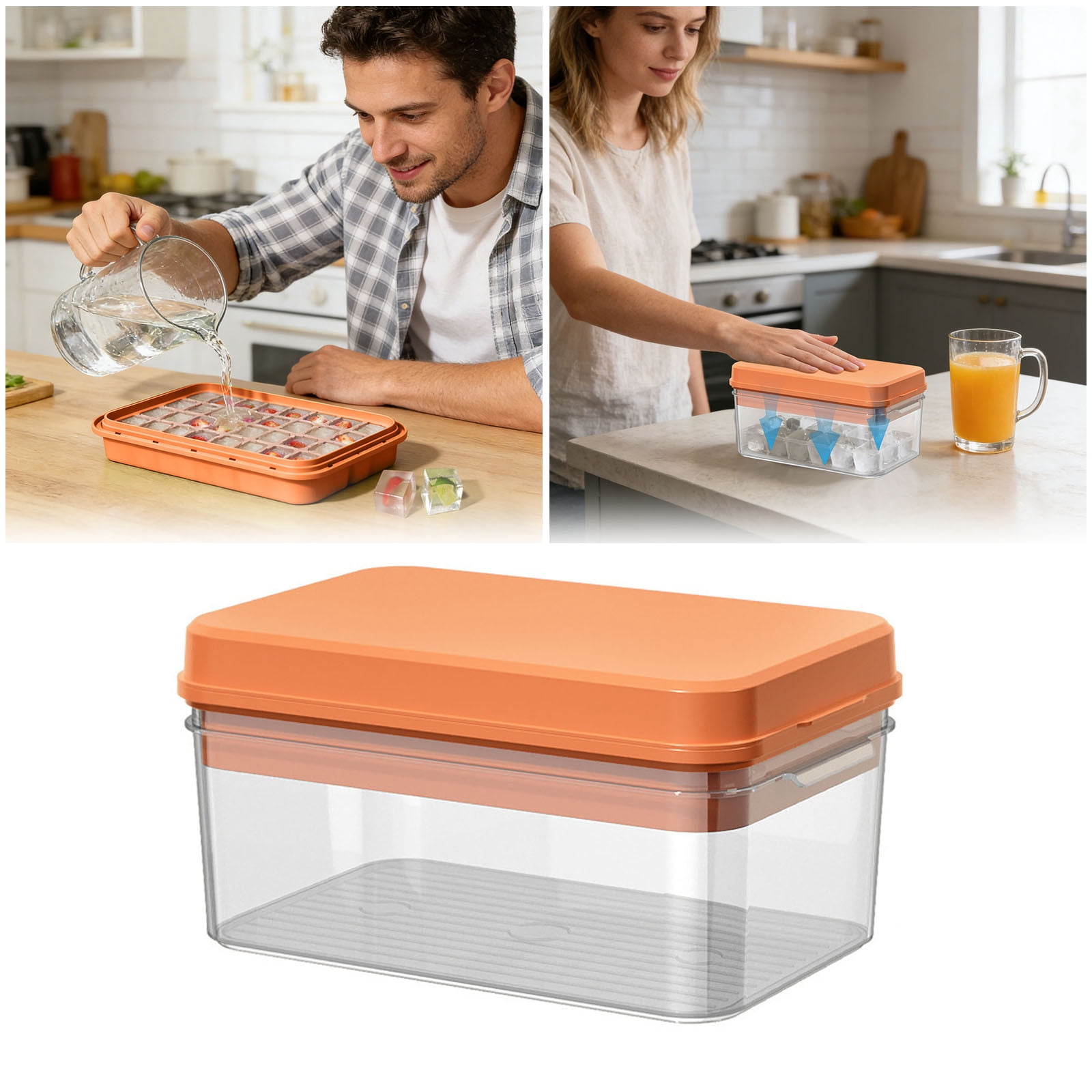 Ice Cube Tray with Storage Box & Lid, 32-Cavity Easy Release Ice Mold for Freezer, Stackable Ice Container for