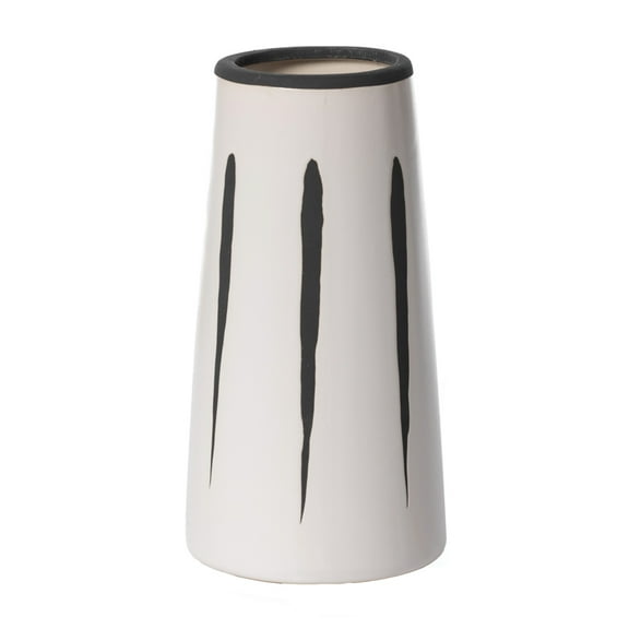 Ceramic Modern Painted Grid Tapered Flower Table Vase, Black and White