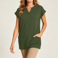 thumbnail image 5 of VBVC Women's Notched V Neck Tunic Top, Short Sleeve Summer Shirt For Women, Ladies' Loose Casual Blouse with Pockets, Army Green , S-5XL, 5 of 6