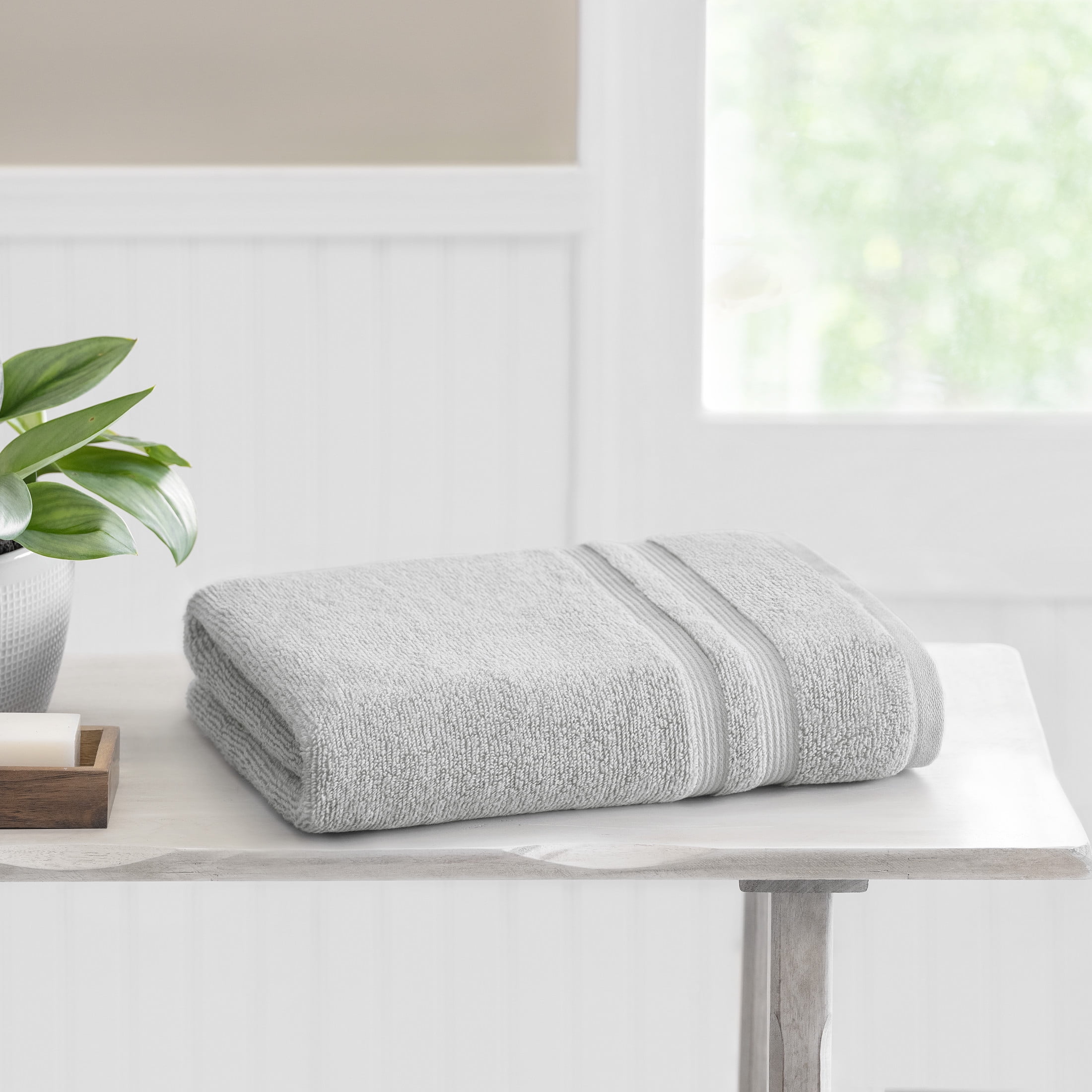 (4 pack) Mainstays Performance Bath Towel, 30 in x 54 in, Soft Silver