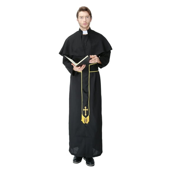 HDE Men's Priest Costume Halloween Party Outfit Traditional Vestments With Robe Collar and Sash Adult One Sized