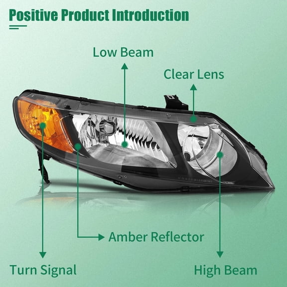 For Honda Civic Sedan 4Dr 2006-2011 Headlights Assembly Replacement Lamps Pair