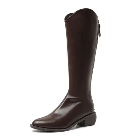 

Women‘s Knee High Boots Solid Color Zipper Pointed Toe Chunky Heel Booties Women‘s Footwear