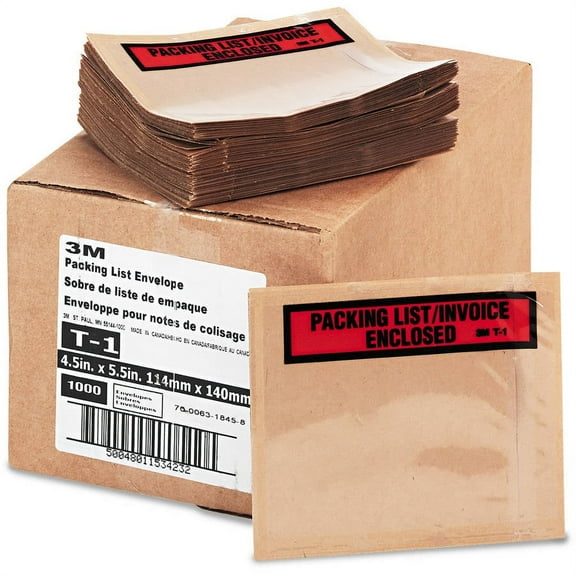 3M Top Print Self-Adhesive Packing List Envelope, 4.5" x 5.5", White, 1000-Count