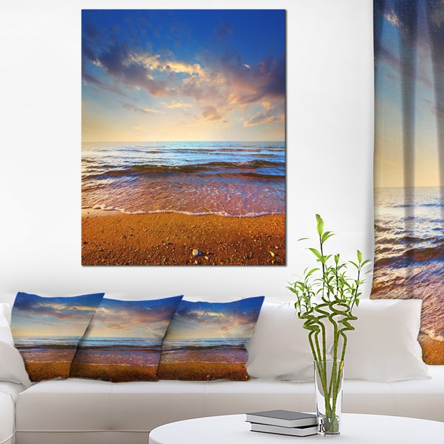 Cloudy Skies with Vibrant Seashore - Modern Beach Canvas Art Print