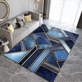 thumbnail image 3 of Dark Blue Geometric Marble Area Rugs, Luxurious Golden Yellow Irregular Stripes Bedroom Rug, Non-Slip Mat Bright Color Light Texture Apply to Cafe Office Door Mats Porch Hotels 4x5ft, 3 of 6