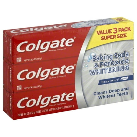 Colgate Baking Soda & Peroxide Whitening Brisk Mint Toothpaste, 8.2 oz, (Pack of 3)