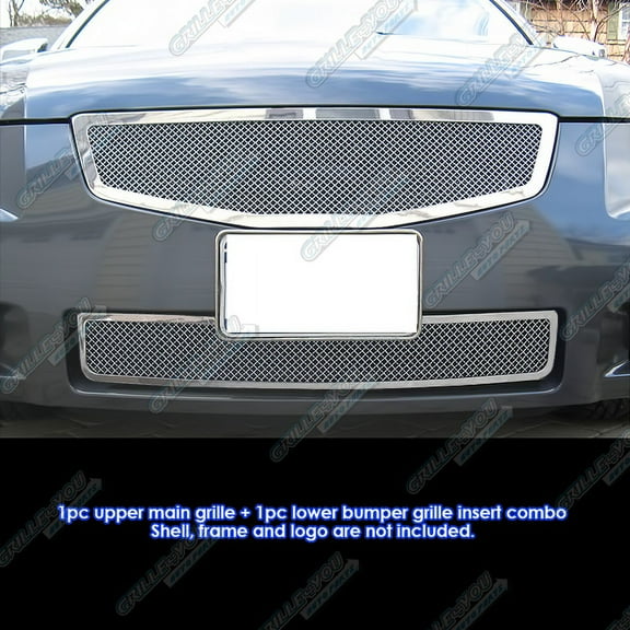 APS Premium Stainless Steel Chrome Mesh Grille Grill Insert Combo Compatible with Nissan Maxima 2007 2008 Main Upper Lower Bumper N19-T99877N