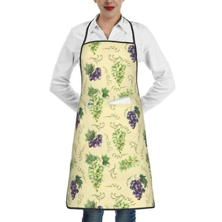 

Lukts Green And Purple Grapes Pattern Kitchen Apron Waterdrop Resistant Apron with adjustable Aprons for Women and Men with Pockets Cooking Apron