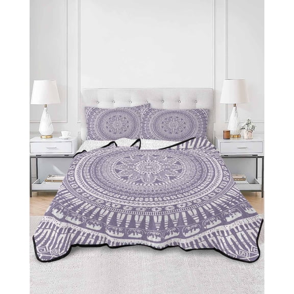 Quilts King Size, Purple Boho Soft Comforter Bedding Set for Bed, Mantoro Flower Modern Abstract Bohemian Floral Lightweight Quilted Bedspread with Pillow Cover(2 Pieces) for All Season, 96x106 Inch