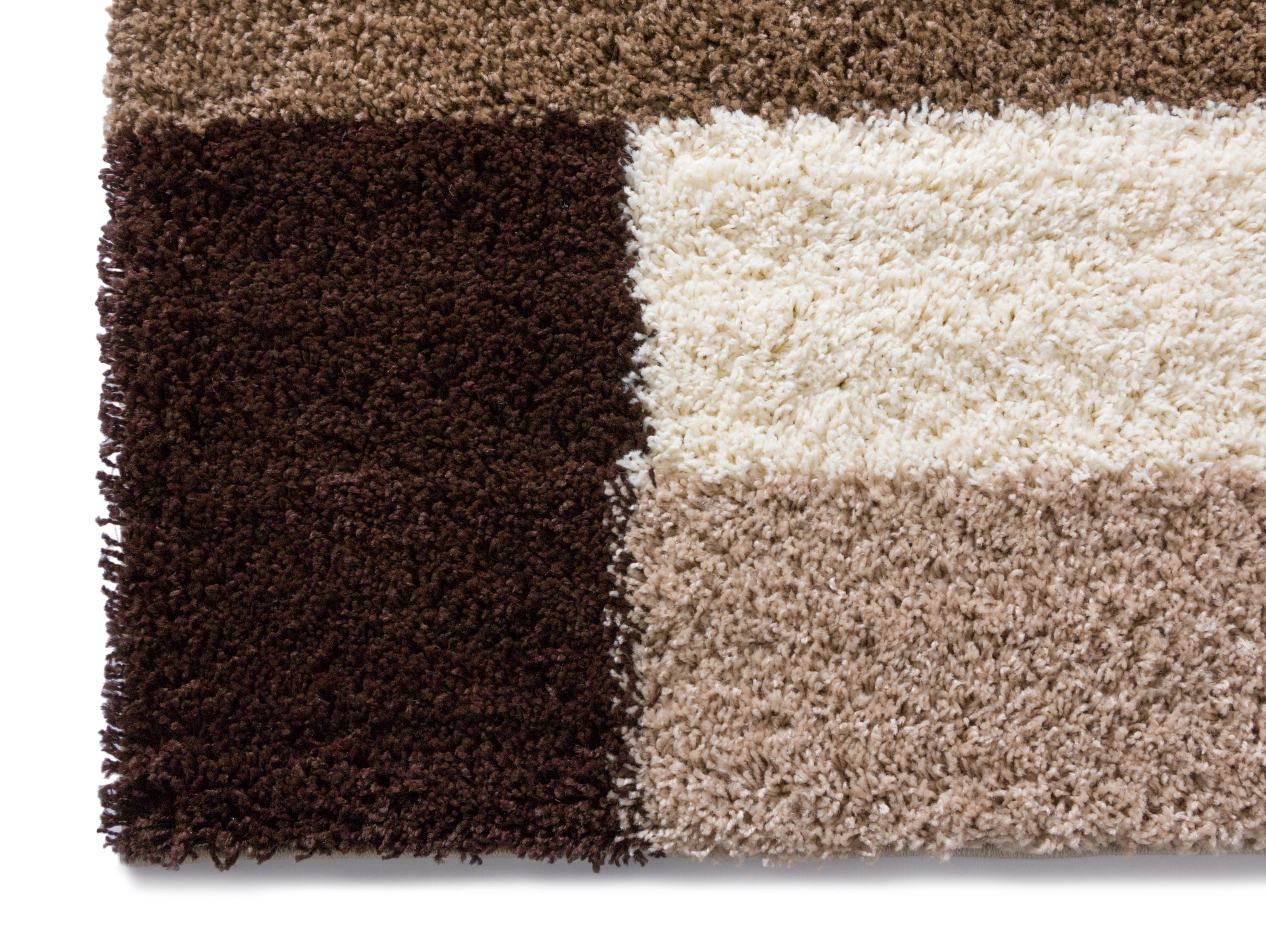 Well Woven Madison Basics Shag 2’7” x 9’10” Runner – Cubes in Beige Brown, Ultra‑Soft 2” Pile, Stain‑Resistant & Easy‑Clean