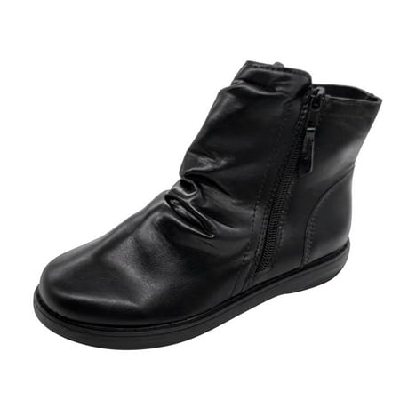 nsendm Boots for Women Size 7 Ladies Fashion Solid Color Leather Double Zipper Anti Slip Retro Womens Boots Buckle Black 6.5