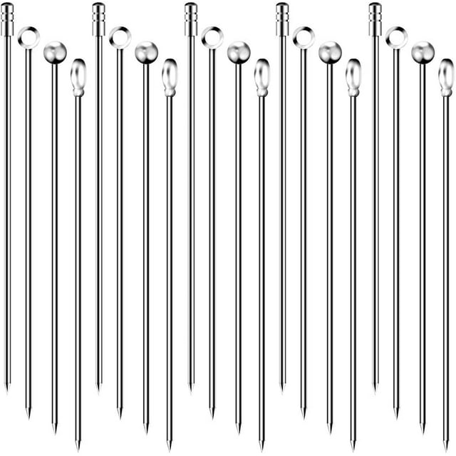 GHSDFBB 20 Pcs Pics à Cocktail pour Boissons, 4 Styles de Cure-Dents à Cocktail, Pics à Martini en Acier Inoxydable, Brochettes en Métal Réutilisables pour Olives Apéritifs Sandwich Fruit (4.3 Pouces)