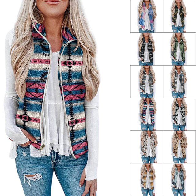 Tie Dye Vest Outwear Comfortable Fleece Fuzzy Zipper Vest Soft Fashion Ethnic Warm Lightweight for Female for Shopping ANGGREK Otros