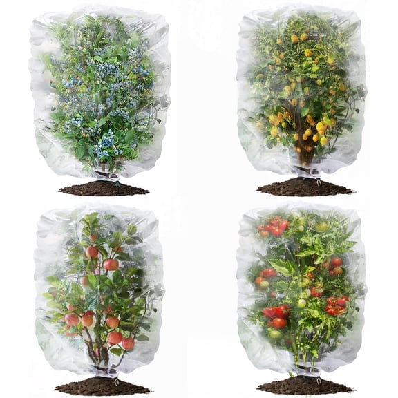 4 Pack Garden Netting Mesh Pest Barrier Plant Cover Bags with Drawstring, 3.2x2.5 Ft Insect Bird Netting Blueberry Bush Tomato Plant Protection Netting for Cicadas Fruits Trees Vegetables