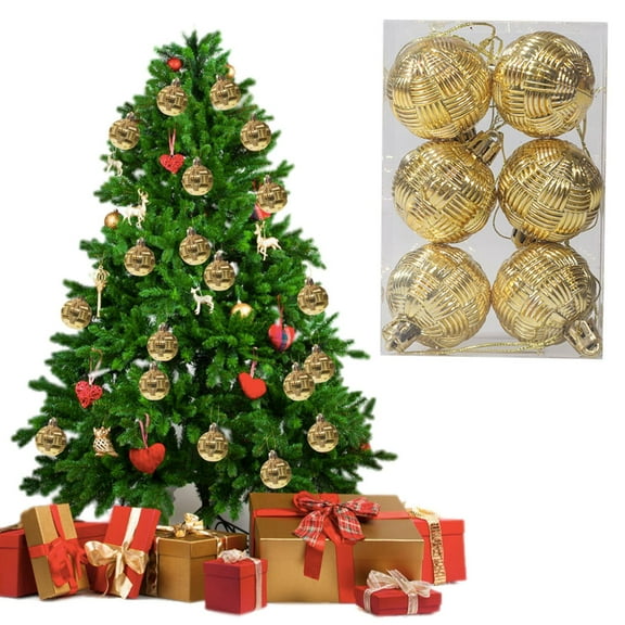 KOYPTL 6PCS 1.57In Christmas Ball Ornaments Set for Tree,Shatterproof Woven Hanging Bulbs Pendants for Christmas Tree Porch Lawn Yard Holiday Decorations for Xmas Birthday Home Party Supplies