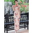 thumbnail image 4 of Women's Vintage Floral Cheongsam Qipao Maxi Dress, Red Short Sleeve Chinese Traditional Dress with Side Slit, Elegant Bridal Wedding Guest Evening Gown for Formal Party & Cultural Events, 4 of 8