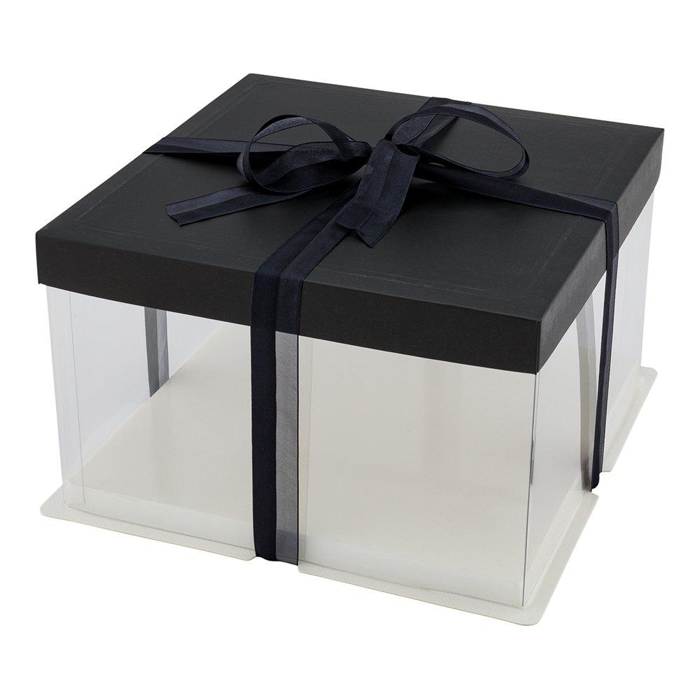 Sweet Vision Square Clear Plastic Cake Box Black Lid and White Base