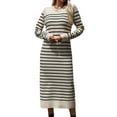 thumbnail image 2 of Long Sweater Dress for Women Loose Knitwear Striped Long Dresses Stylish Autumn and Winter Outfits M, 2 of 9