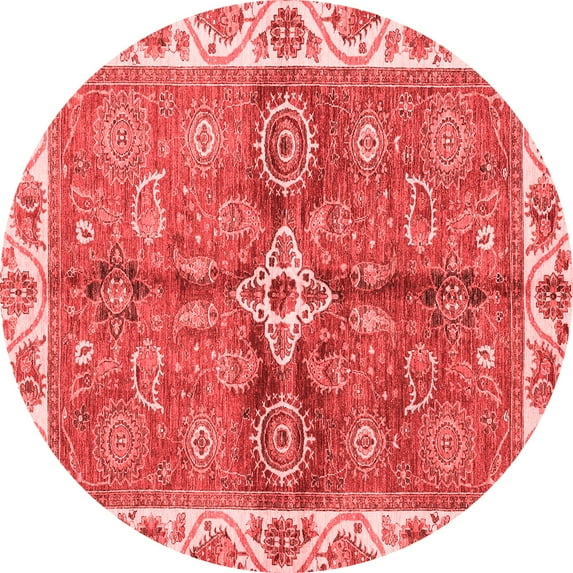 Ahgly Company Machine Washable Indoor Round Oriental Red Traditional Area Rugs, 3' Round
