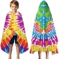 thumbnail image 3 of Colorful Rainbow Tie Dye Spiral Pattern Hooded Bath Towel，60"x35" for Ages 3 To 12 Kids, Quick Dry Lightweight Soft Microfiber Hood Beach Towel Cover Up for Kids, 3 of 7