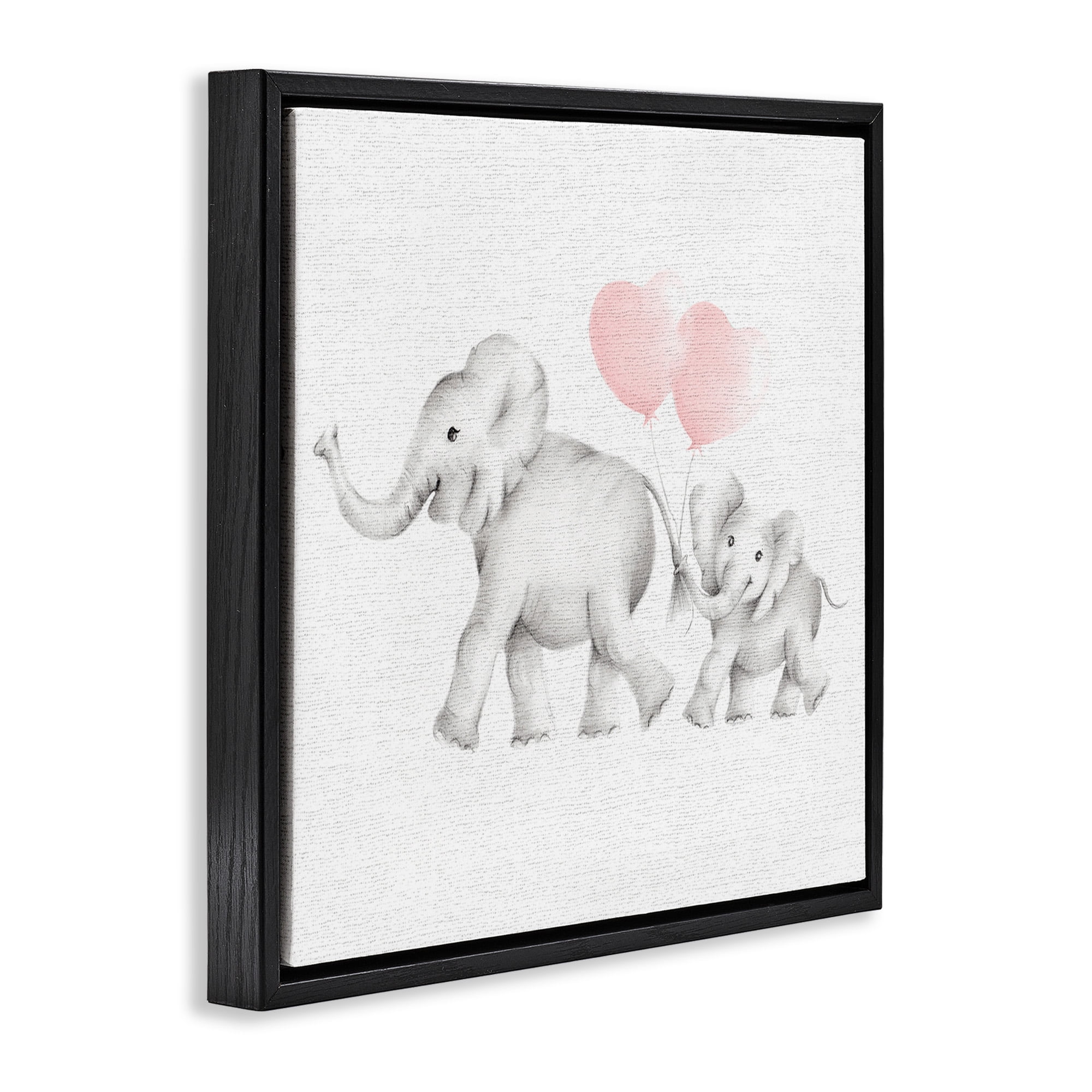 Stupell Industries Elephant Family with Pink Balloons Art for Kids Painting Black Floater Framed Canvas Art Print Wall Art, 25 x 25