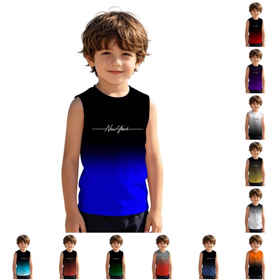 RMGVDSD Boys Gradient Color Sleeveless Tank Tops Soft Breathable Casual Summer T-Shirts Kids Basic Tee Shirts For Kids 11-12 Years