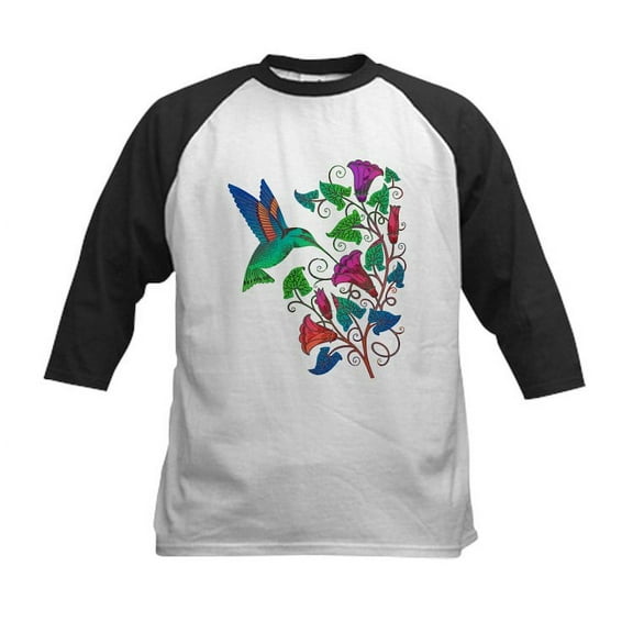 CafePress - Rainbow Hummingbird On Trumpet Vine Kids Baseball - Kids Cotton Baseball Jersey, 3/4 Sleeve Shirt