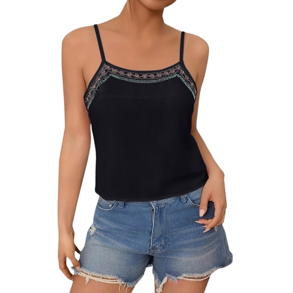 Black Tank Tops for Women Thin Loose Solid Color Top Vest on Sale