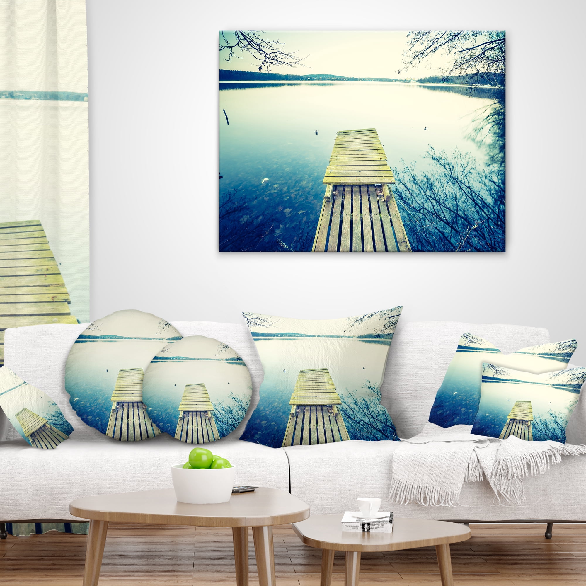 Designart Sunset Over Tranquil Lake - Bridge Throw Pillow - 16x16