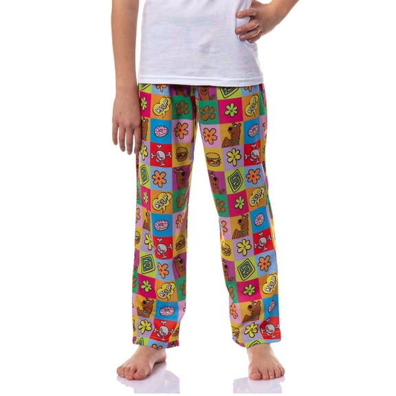 Scooby-Doo Girls' Flowers Relp Snacks Logo Cartoon Square Grid Sleep Loungewear Pajama Pants