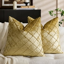 XmhyTop-A 2-Pack Geometric Velvet Pillow Covers 45x45cm Pleated Lattice Rhombus Textured Cushion Covers for Sofa Bed Decor, Plush Square Pillow Case Set,Gold