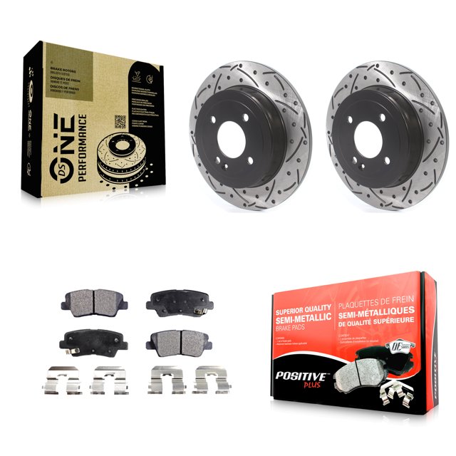 Transit Auto Rear Coated Drilled Slotted Disc Brake Rotors and Semi-Metallic Pads Kit for Car Hyundai Accent Kia Rio KDF-100703