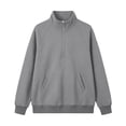 thumbnail image 3 of thefmos Women's Stand Collar Pocket Sweatshirt Half Zip Solid Color Casual Pullover Fashion Fall Winter Outfit, Gray XL, 3 of 8