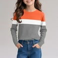 thumbnail image 6 of dazeni Boys Long Sleeve Shirts Color Block Crewneck T Shirts Casual Tops Tees Back To School Clothes Orange 7 Years, 6 of 8