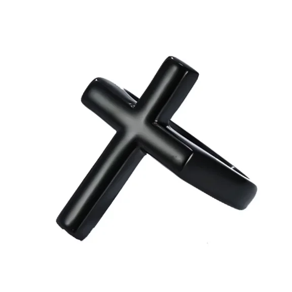 PAURO Women Men Stainless Steel Carved Ring Christian Sideways Cross Signet Style Ring Black Size 7