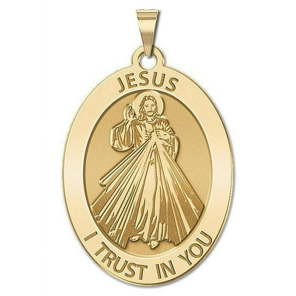 PicturesOnGold.com Divine Mercy Oval Religious Medal Female Adult- 1/2 x 2/3 Inch, Solid 14K Yellow Gold