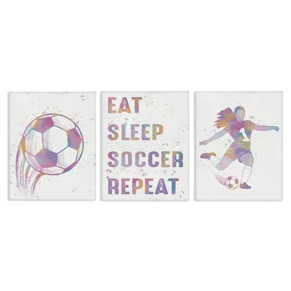 Stupell Industries Minimal Pastel Girl's Soccer 3 Piece Canvas Wall Art Set, design by Marcus Prime, 30 x 24