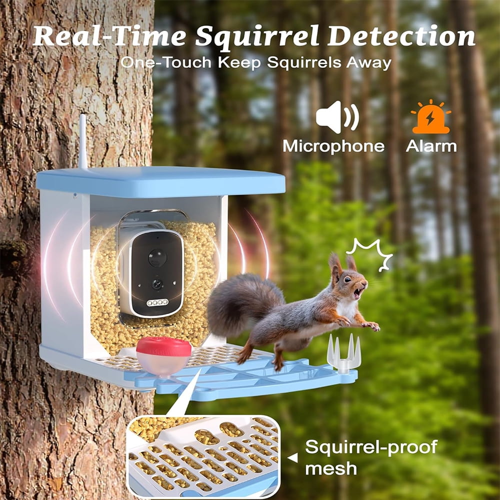 Smart Solar Bird Feeder with Camera, equipped with AI bird recognition, automatically captures high-definition backyard garden birdwatching footage, ideal gift for bird lovers.