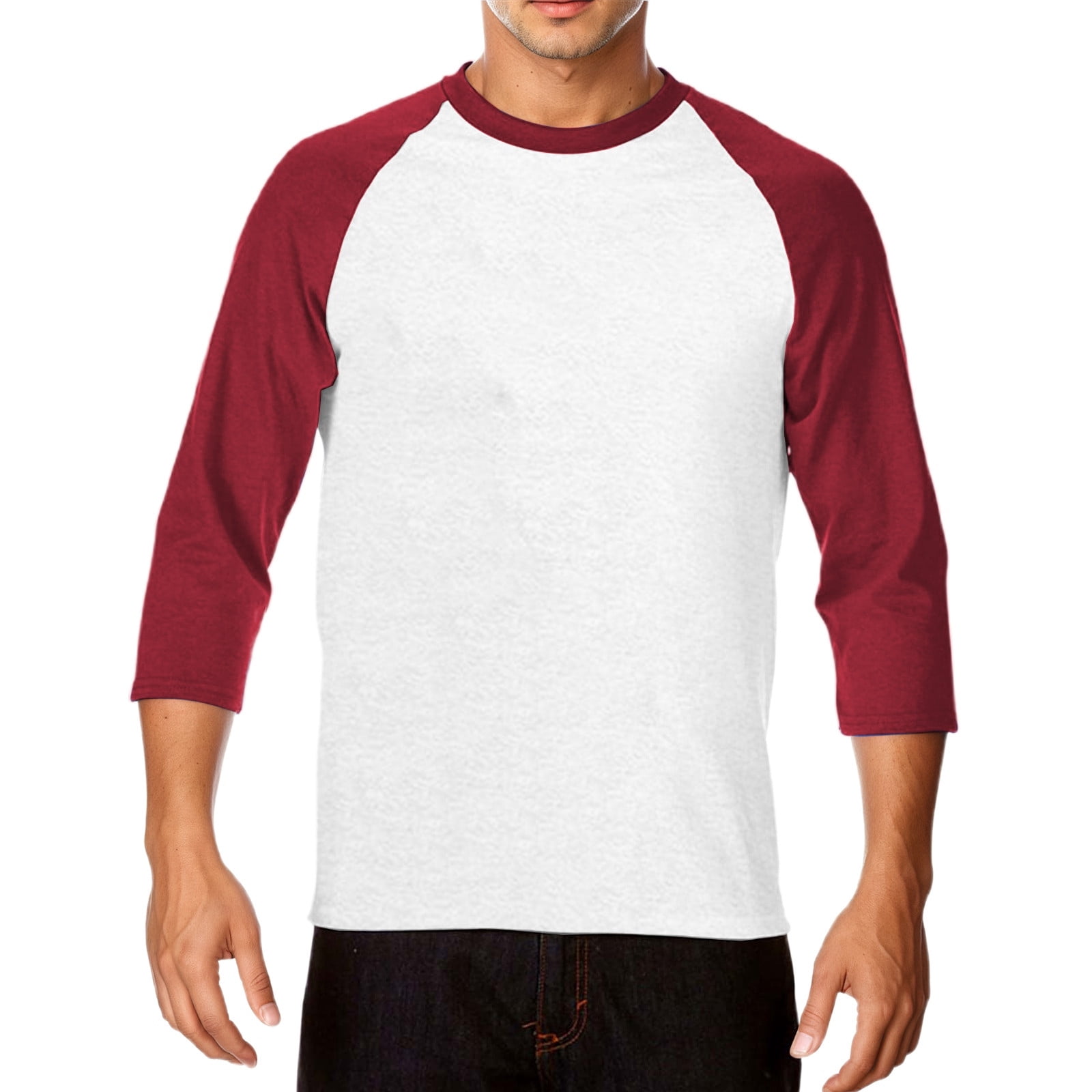 Bibifish Mens T-Shirt Stretchy Raglan Sleeve Crew Neck Three-Quarter Length Regular Tshirts Casual Daily Baseball Style Tee