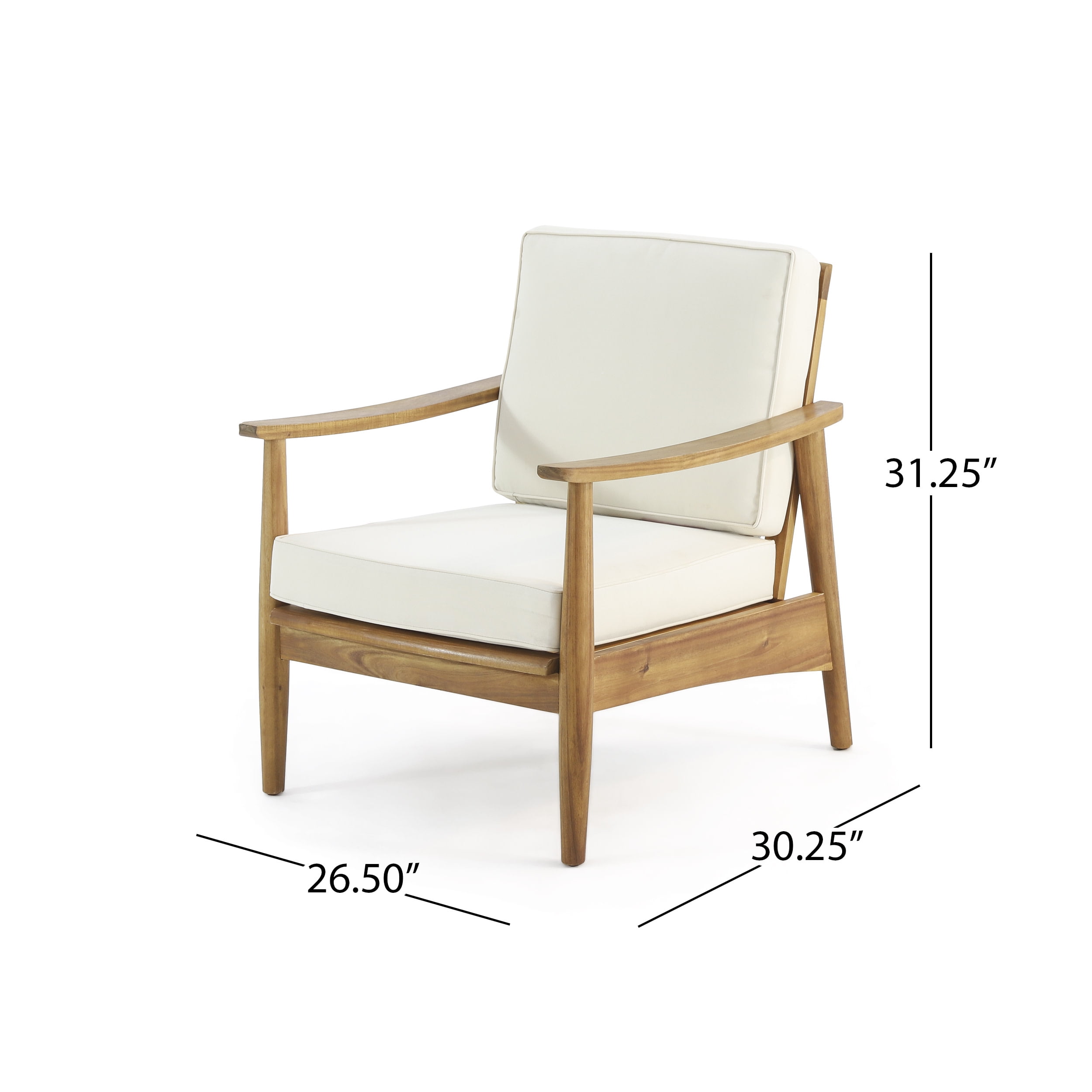 Greta Acacia Wood Outdoor Club Chair, Teak and Beige