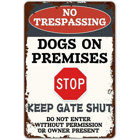 Funny Beware Of Dog Sign Warning Do Not Enter Metal Signs No Trespassing Dogs On Premises Tin Signs Dog In Yard Stop Keep Gate Closed Sign For Fence Door Outdoor Decorations 8x12 Inches