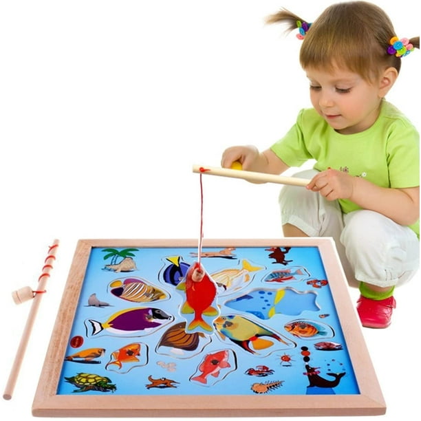 Zecatl Magnetic Wooden Puzzles Fishing Toys For 3 4 5 Year Olds Child Baby Toddler Boy Girl Magnet Toy With 11 Fish And 2 Magnetic Pole