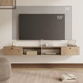 thumbnail image 2 of MELLCOM 70" Modern Rattan Floating TV Stand for TVs up to 80", Entertainment Center, Oak, 2 of 8