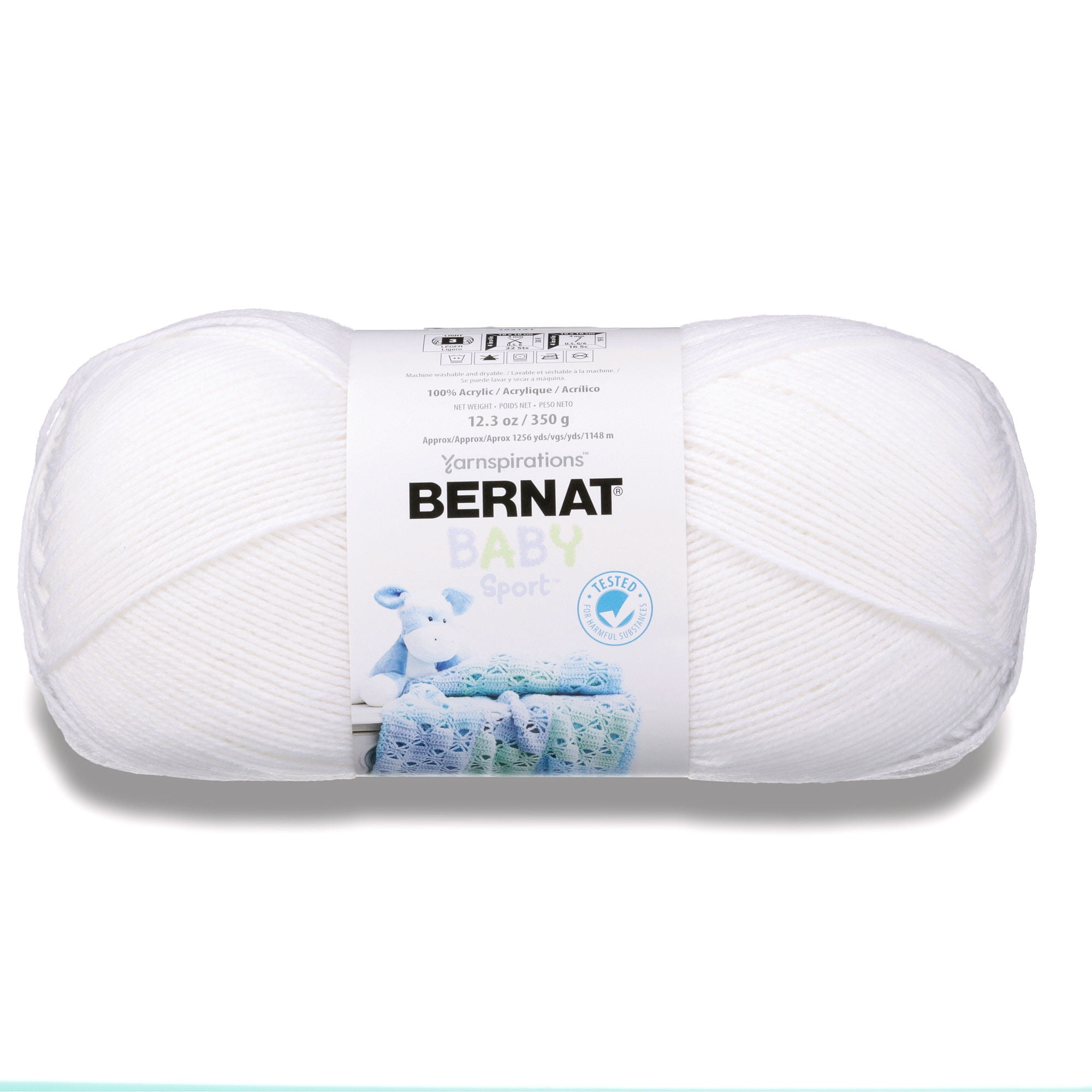 Bernat Baby Sport #3 Light Acrylic Yarn, White 10.5oz/300g, 1077 Yards
